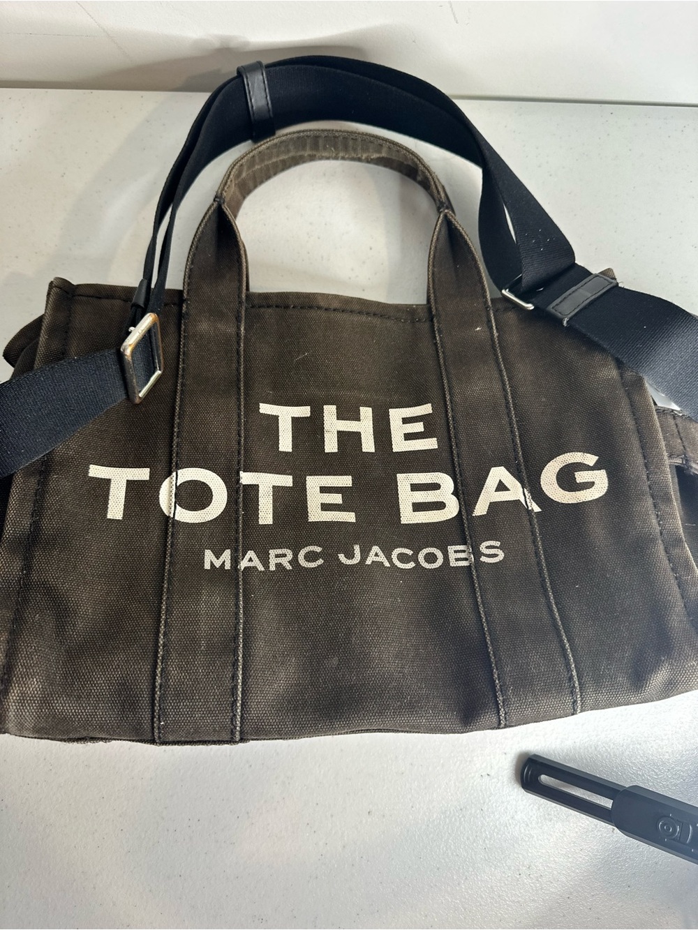 Marc Jacobs Brown Canvas 'The Tote Bag' with Black Strap